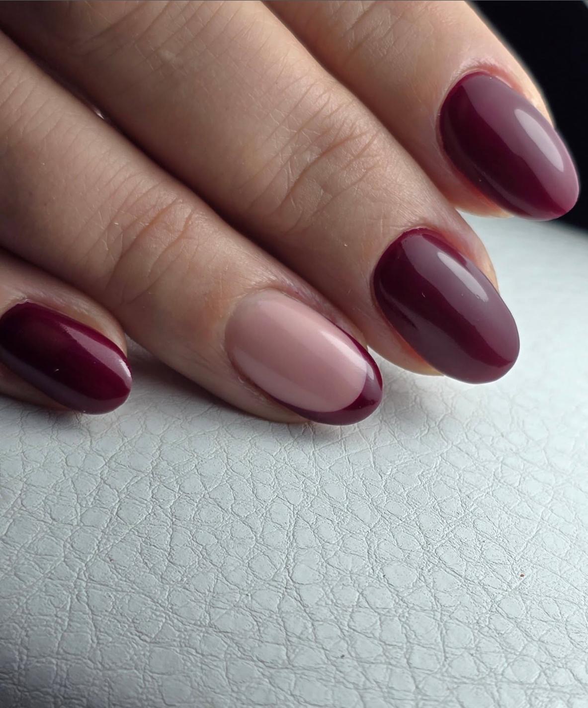 Burgundy gel polish manicure